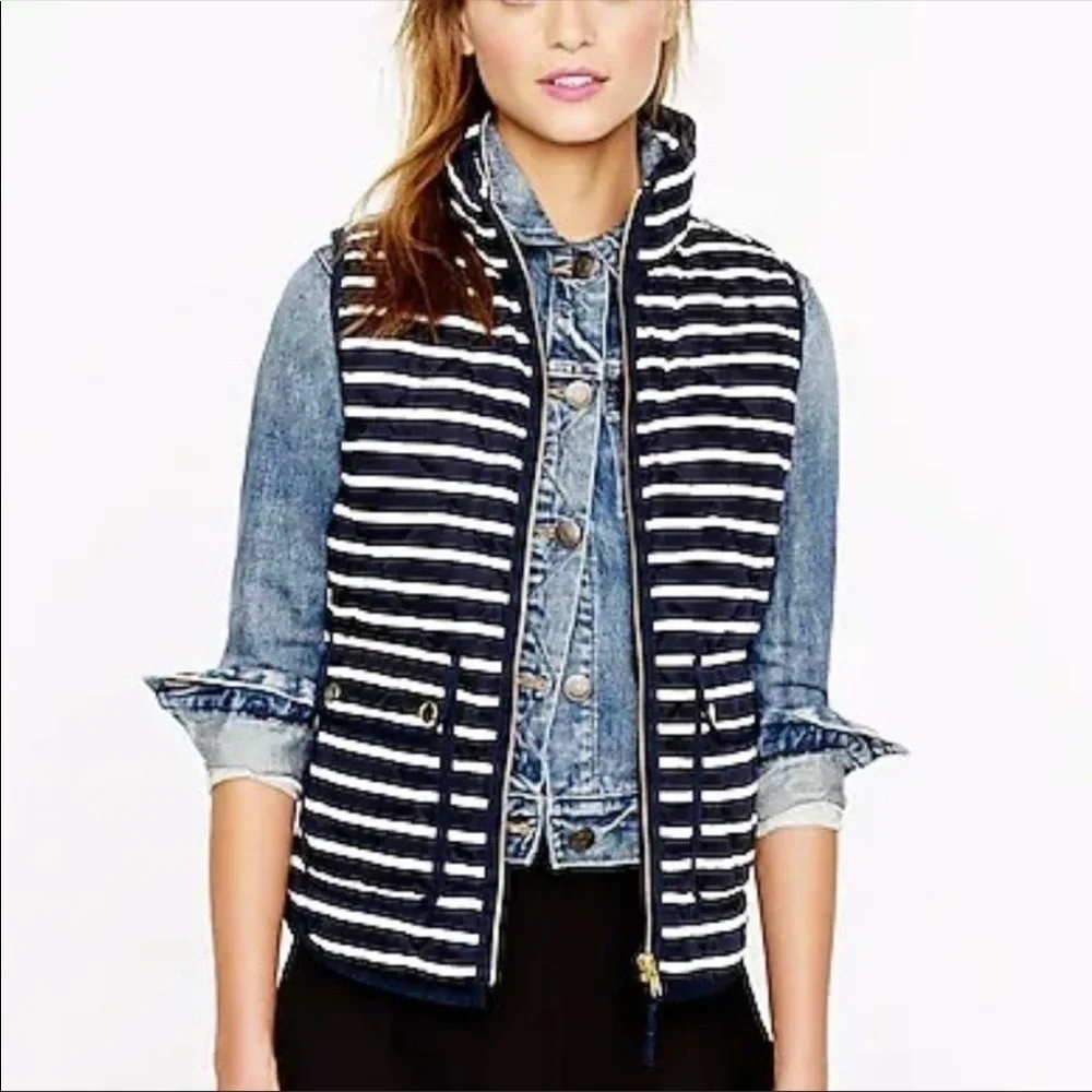 J. Crew Striped Quilted Vest EUC